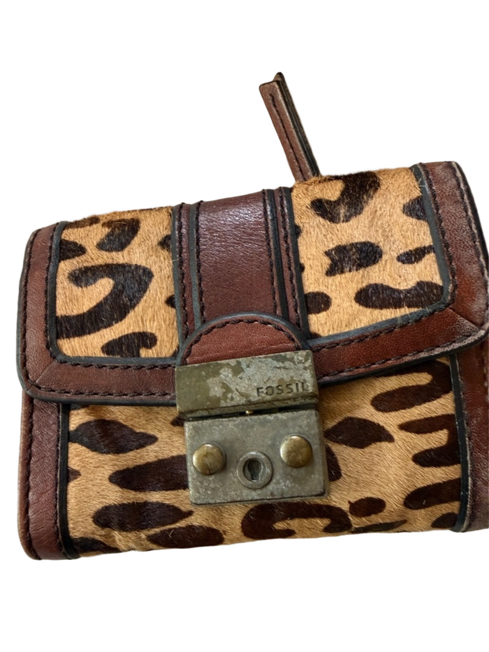 Fossil Leopard Print Calf Hair Trifold Wallet